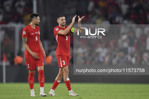 Okay Yokuslu and Merih Demiral of Turkey  during the UEFA Nations League 2024/25 League B Group B4 match between Turkiye and Iceland at Gurs...