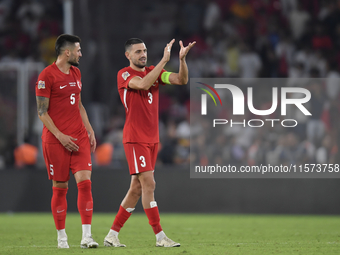 Okay Yokuslu and Merih Demiral of Turkey  during the UEFA Nations League 2024/25 League B Group B4 match between Turkiye and Iceland at Gurs...