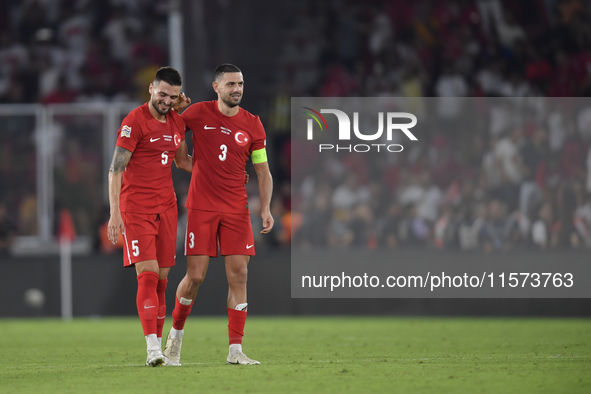 Okay Yokuslu and Merih Demiral of Turkey  during the UEFA Nations League 2024/25 League B Group B4 match between Turkiye and Iceland at Gurs...