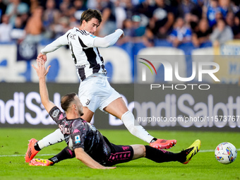 Dusan Vlahovic of Juventus FC misses to score first goal during the Serie A Enilive match between Empoli FC and Juventus FC at Stadio Carlo...