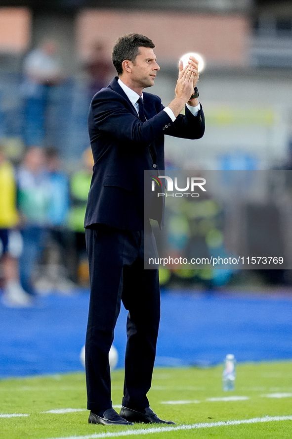 Thiago Motta head coach of Juventus FC gestures during the Serie A Enilive match between Empoli FC and Juventus FC at Stadio Carlo Castellan...