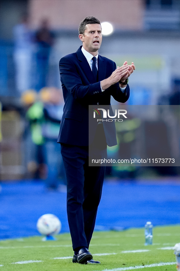 Thiago Motta head coach of Juventus FC gestures during the Serie A Enilive match between Empoli FC and Juventus FC at Stadio Carlo Castellan...