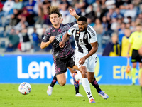 Lorenzo Colombo of Empoli FC and Bremer of Juventus FC compete for the ball during the Serie A Enilive match between Empoli FC and Juventus...