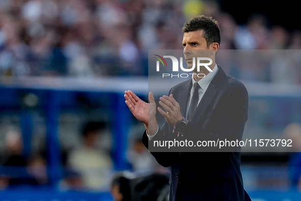 Thiago Motta head coach of Juventus FC gestures during the Serie A Enilive match between Empoli FC and Juventus FC at Stadio Carlo Castellan...