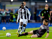 Timothy Weah of Juventus FC and Ardian Ismajli of Empoli FC compete for the ball during the Serie A Enilive match between Empoli FC and Juve...