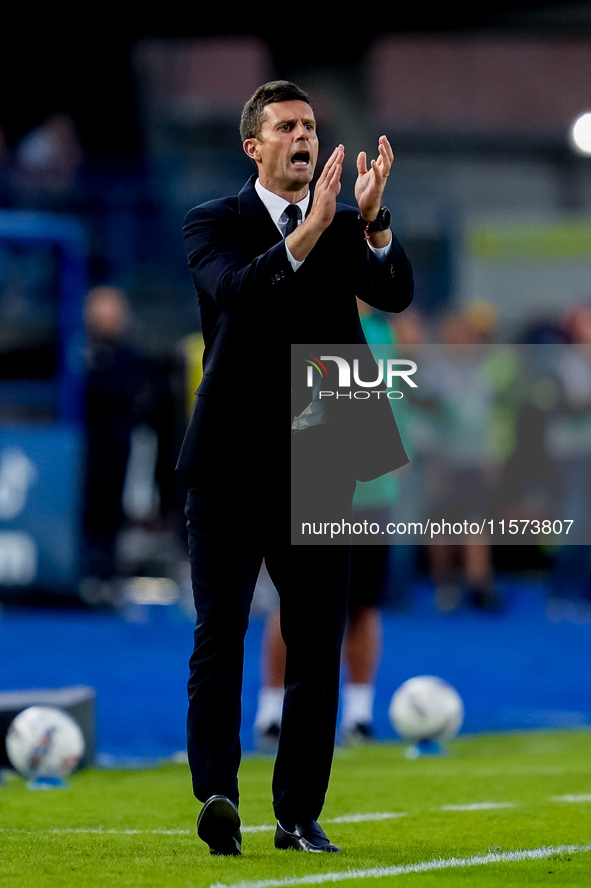 Thiago Motta head coach of Juventus FC gestures during the Serie A Enilive match between Empoli FC and Juventus FC at Stadio Carlo Castellan...