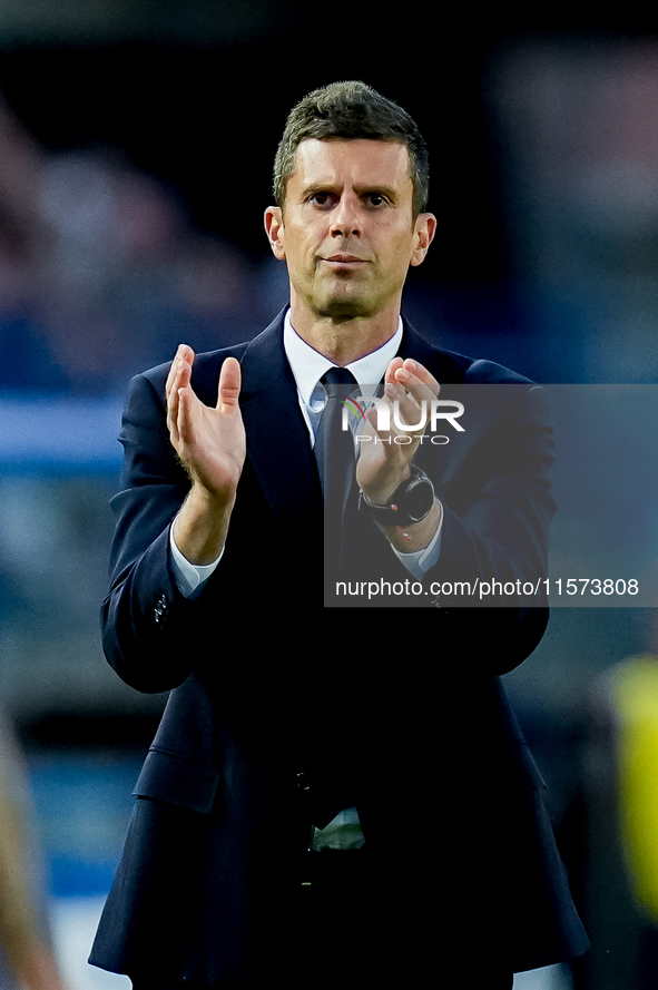 Thiago Motta head coach of Juventus FC gestures during the Serie A Enilive match between Empoli FC and Juventus FC at Stadio Carlo Castellan...