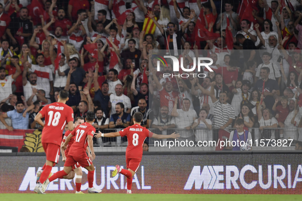 Kerem Akturkoglu of Turkey celebrates after scoring  during the UEFA Nations League 2024/25 League B Group B4 match between Turkiye and Icel...