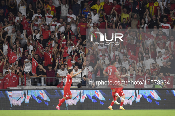 Kerem Akturkoglu of Turkey celebrates after scoring  during the UEFA Nations League 2024/25 League B Group B4 match between Turkiye and Icel...