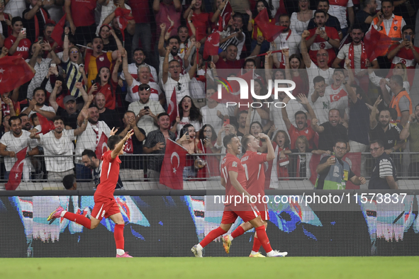 Kerem Akturkoglu of Turkey celebrates after scoring  during the UEFA Nations League 2024/25 League B Group B4 match between Turkiye and Icel...