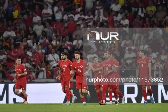 Kerem Akturkoglu of Turkey celebrates after scoring  during the UEFA Nations League 2024/25 League B Group B4 match between Turkiye and Icel...