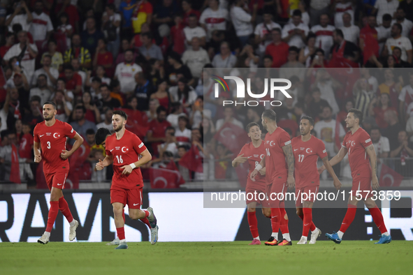 Kerem Akturkoglu of Turkey celebrates after scoring  during the UEFA Nations League 2024/25 League B Group B4 match between Turkiye and Icel...