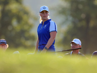 GAINESVILLE, VIRGINIA - SEPTEMBER 14: Maja Stark of Team Europe looks over the third green during Day Two of the Solheim Cup at Robert Trent...