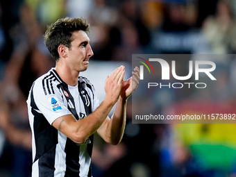 Andrea Cambiaso of Juventus FC gestures during the Serie A Enilive match between Empoli FC and Juventus FC at Stadio Carlo Castellani on Sep...