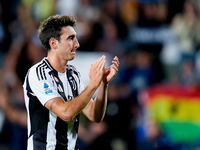 Andrea Cambiaso of Juventus FC gestures during the Serie A Enilive match between Empoli FC and Juventus FC at Stadio Carlo Castellani on Sep...