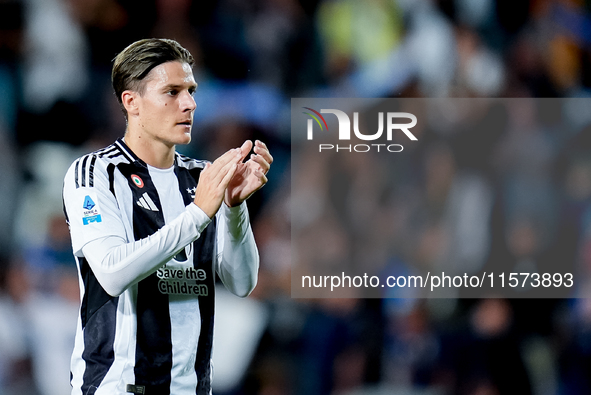 Nicolo' Fagioli of Juventus FC gestures during the Serie A Enilive match between Empoli FC and Juventus FC at Stadio Carlo Castellani on Sep...