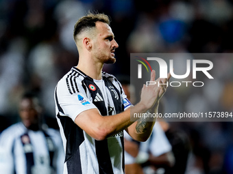 Federico Gatti of Juventus FC gestures during the Serie A Enilive match between Empoli FC and Juventus FC at Stadio Carlo Castellani on Sept...