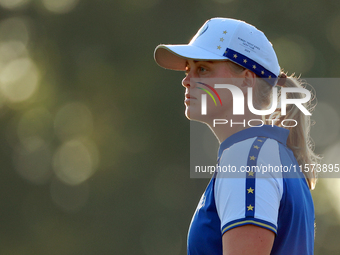 GAINESVILLE, VIRGINIA - SEPTEMBER 14: Maja Stark of Team Europe waits on the third green during Day Two of the Solheim Cup at Robert Trent J...