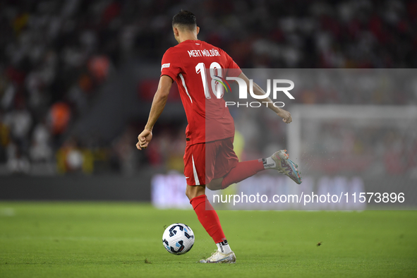 Mert Muldur of Turkey  during the UEFA Nations League 2024/25 League B Group B4 match between Turkiye and Iceland at Gursel Aksel Stadium on...