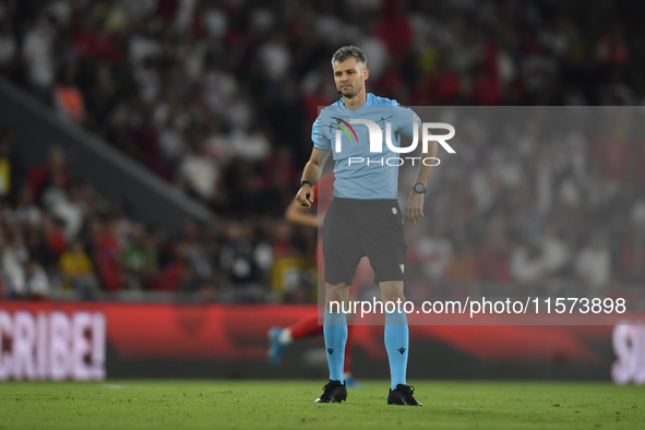 Referee Enea Jorgji in action  during the UEFA Nations League 2024/25 League B Group B4 match between Turkiye and Iceland at Gursel Aksel St...