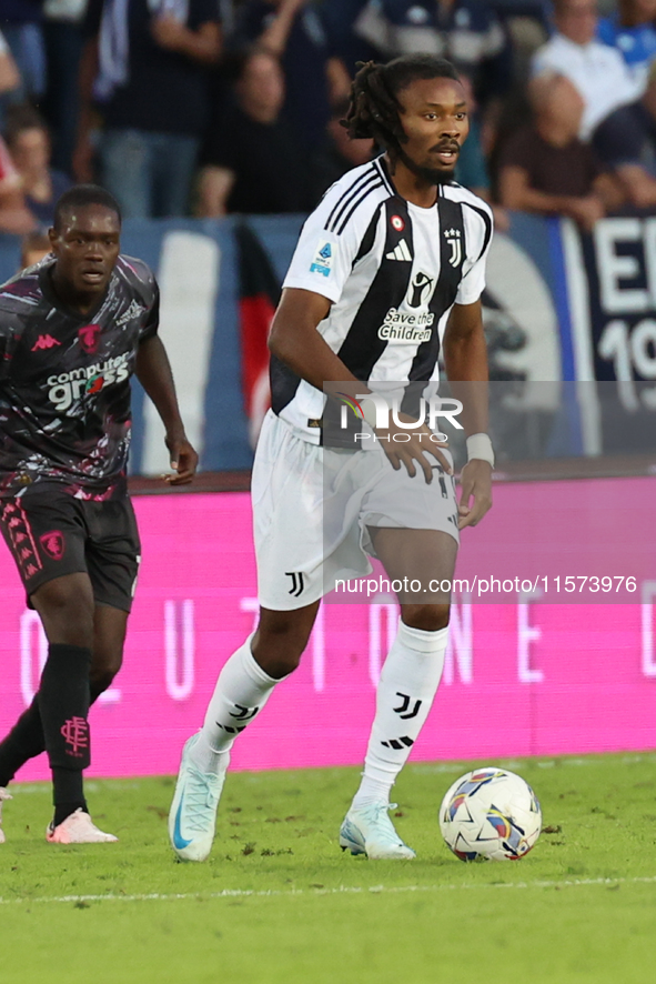 Khephren Thuram of Juventus FC controls the ball during the Serie A match between Empoli FC and Juventus FC in Empoli, Italy, on September 1...