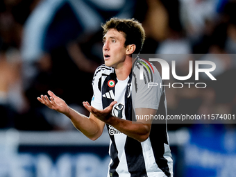 Andrea Cambiaso of Juventus FC reacts during the Serie A Enilive match between Empoli FC and Juventus FC at Stadio Carlo Castellani on Septe...