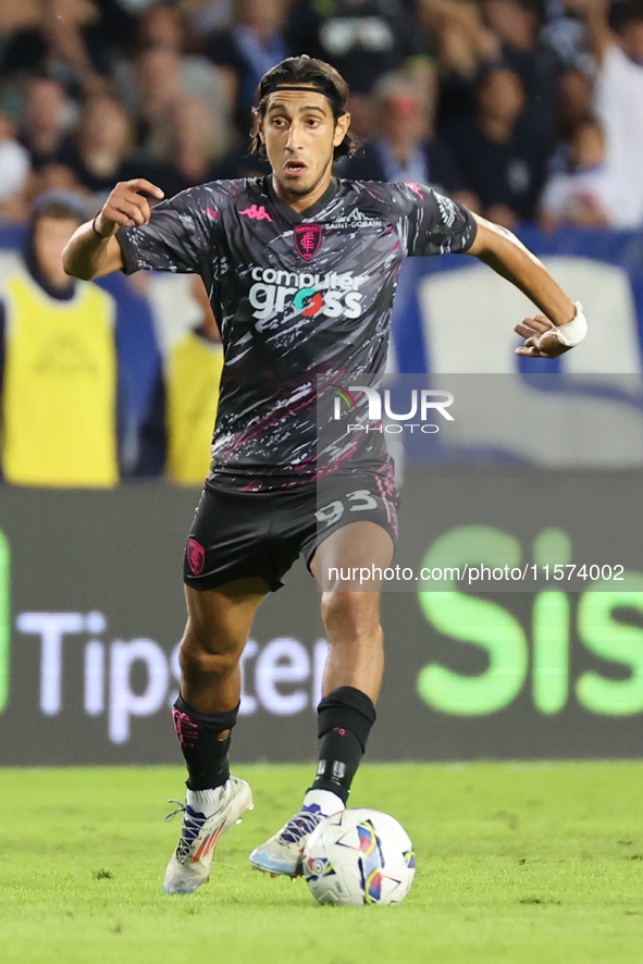 Youssef Maleh of Empoli FC controls the ball during the Serie A match between Empoli FC and Juventus FC in Empoli, Italy, on September 14, 2...