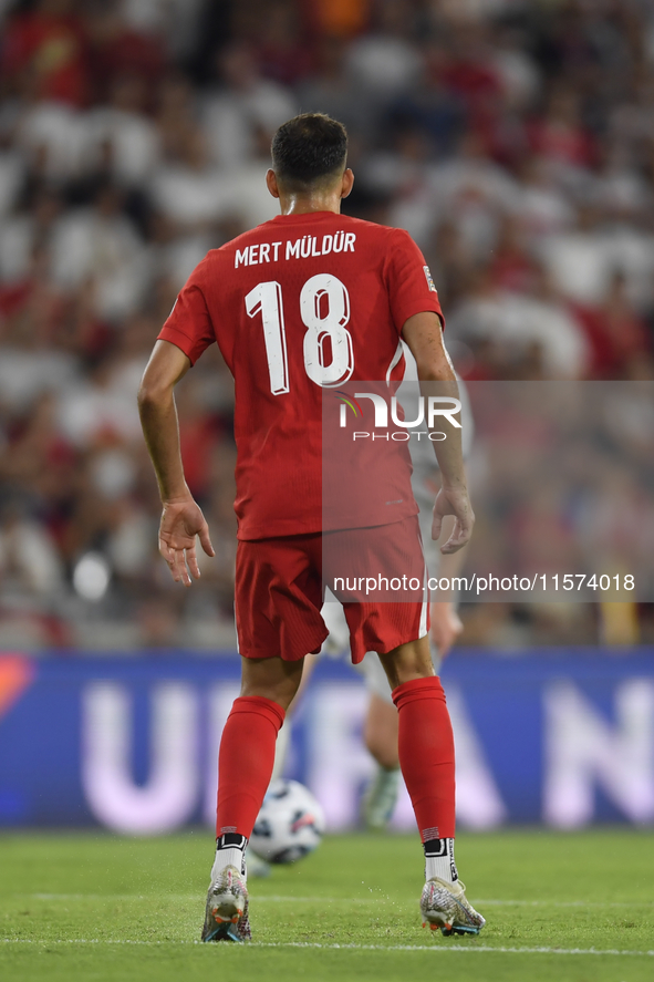 Mert Muldur of Turkey  during the UEFA Nations League 2024/25 League B Group B4 match between Turkiye and Iceland at Gursel Aksel Stadium on...