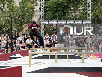 Jhank Gonzalez Ortiz performs during the Street Skateboarding World Championship in Rome, Italy, on September 14, 2024. (