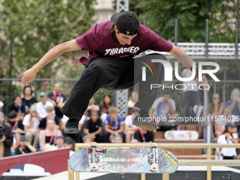 Jhank Gonzalez Ortiz performs during the Street Skateboarding World Championship in Rome, Italy, on September 14, 2024 (