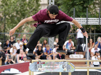 Jhank Gonzalez Ortiz performs during the Street Skateboarding World Championship in Rome, Italy, on September 14, 2024 (