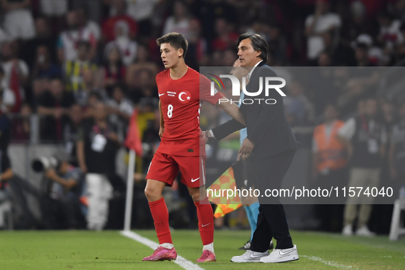 Arda Guler of Turkey and Turkey head coach Vincenzo Montella   during the UEFA Nations League 2024/25 League B Group B4 match between Turkiy...