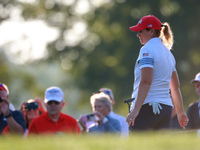 GAINESVILLE, VIRGINIA - SEPTEMBER 14: Lauren Coughlin of the United States reacts to her putt on the 3rd green during Day Two of the Solheim...