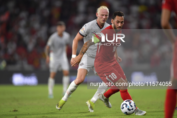 Hakan Calhanoglu of Turkey  during the UEFA Nations League 2024/25 League B Group B4 match between Turkiye and Iceland at Gursel Aksel Stadi...