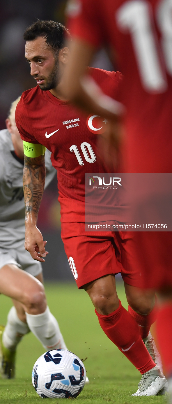 Hakan Calhanoglu of Turkey  during the UEFA Nations League 2024/25 League B Group B4 match between Turkiye and Iceland at Gursel Aksel Stadi...