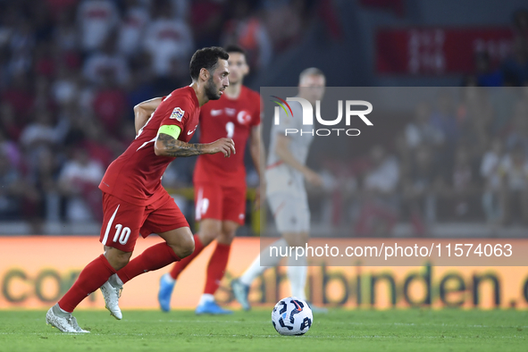 Hakan Calhanoglu of Turkey  during the UEFA Nations League 2024/25 League B Group B4 match between Turkiye and Iceland at Gursel Aksel Stadi...