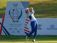 GAINESVILLE, VIRGINIA - SEPTEMBER 14: Carlota Ciganda of Team Europe hits from the 7th tee during Day Two of the Solheim Cup at Robert Trent...