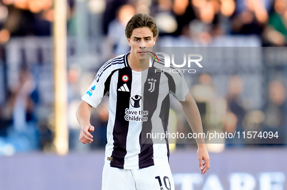 Kenan Yildiz of Juventus FC looks on during the Serie A Enilive match between Empoli FC and Juventus FC at Stadio Carlo Castellani on Septem...