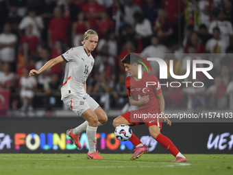 Stefan Teitur Thordarson of Iceland and Arda Guler of Turkey  during the UEFA Nations League 2024/25 League B Group B4 match between Turkiye...