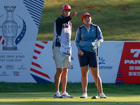 GAINESVILLE, VIRGINIA - SEPTEMBER 14: Allisen Corpuz of the United States looks from the 7th tee with her caddie during Day Two of the Solhe...