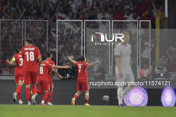 Kerem Akturkoglu of Turkey celebrates after scoring  during the UEFA Nations League 2024/25 League B Group B4 match between Turkiye and Icel...