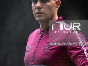 Ethan Horvath, Cardiff City goalkeeper, warms up ahead of kick-off during the Sky Bet Championship match between Derby County and Cardiff Ci...