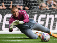 Ethan Horvath, Cardiff City goalkeeper, warms up ahead of kick-off during the Sky Bet Championship match between Derby County and Cardiff Ci...