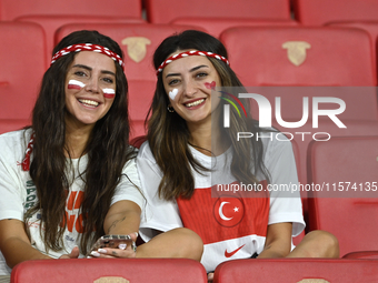 Turkish fans in action  during the UEFA Nations League 2024/25 League B Group B4 match between Turkiye and Iceland at Gursel Aksel Stadium o...