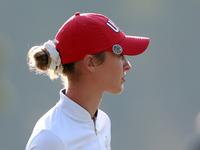 GAINESVILLE, VIRGINIA - SEPTEMBER 14: Nelly Korda of the United States looks down the 7th fairway during Day Two of the Solheim Cup at Rober...