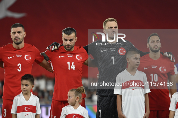 Merih Demiral, Abdulkerim Bardakci, Mert Gunok and Hakan Calhanoglu of Turkey  during the UEFA Nations League 2024/25 League B Group B4 matc...