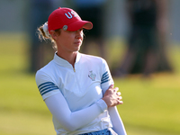 GAINESVILLE, VIRGINIA - SEPTEMBER 14: Nelly Korda of the United States follows her shot from the 7th fairway  during Day Two of the Solheim...