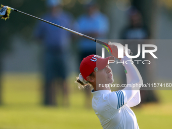 GAINESVILLE, VIRGINIA - SEPTEMBER 14: Nelly Korda of the United States hits from the 7th fairway  during Day Two of the Solheim Cup at Rober...