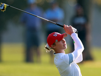 GAINESVILLE, VIRGINIA - SEPTEMBER 14: Nelly Korda of the United States hits from the 7th fairway  during Day Two of the Solheim Cup at Rober...