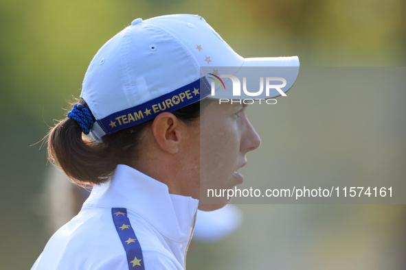 GAINESVILLE, VIRGINIA - SEPTEMBER 14: Carlota Ciganda of Team Europe walks on the 7th fairay during Day Two of the Solheim Cup at Robert Tre...